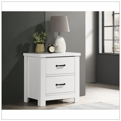 Stylish 2-Drawer Nightstand With Black Handles And Durable Paper Lamination Finish, Perfect For Bedroom Storage And Organization.