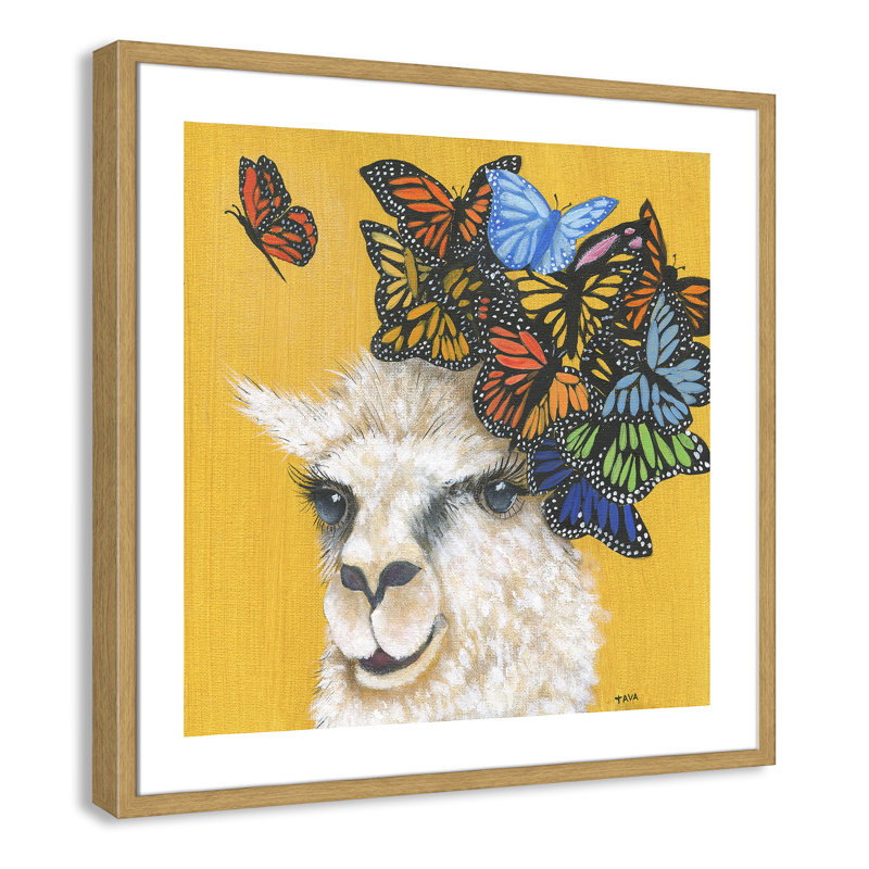 Art sur toile llama, H 27,5 po x l 27,5 po x P 1,18 po, Cadre en chêne