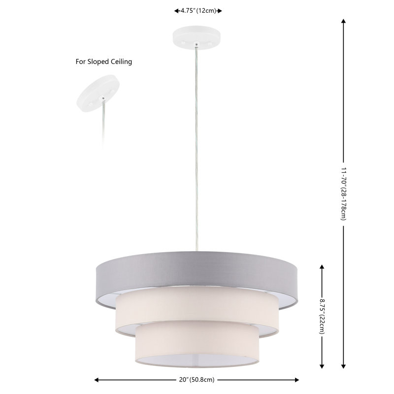 Luminaire suspendu extensible 20 po Chala, Gris / blanc