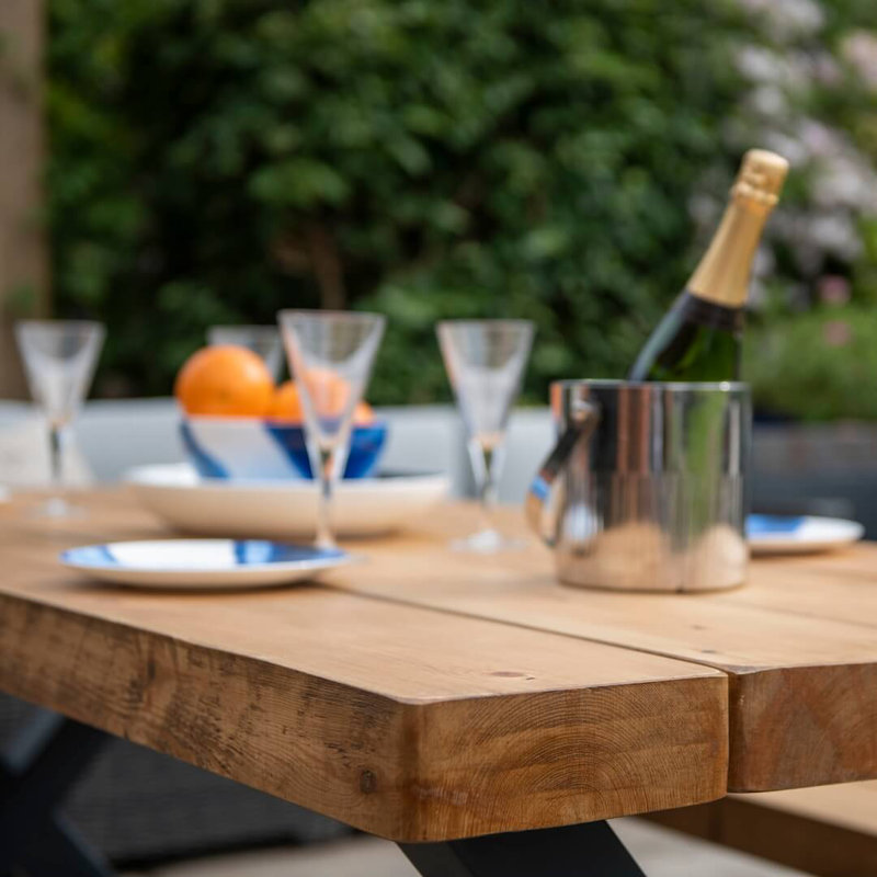 Chunky Rustic Outdoor Garden Table without Parasol Hole and Aluminium Legs, 78cm H x 100cm W x 180cm D