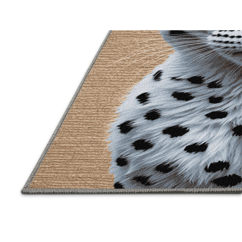 Washable White Serval Big Cats Area Rug, Square 6'