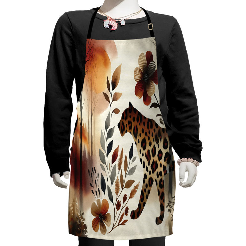 East Urban Home Leopard Apron with Adjustable Ties Small Size Burnt Sienna Amber and Grey