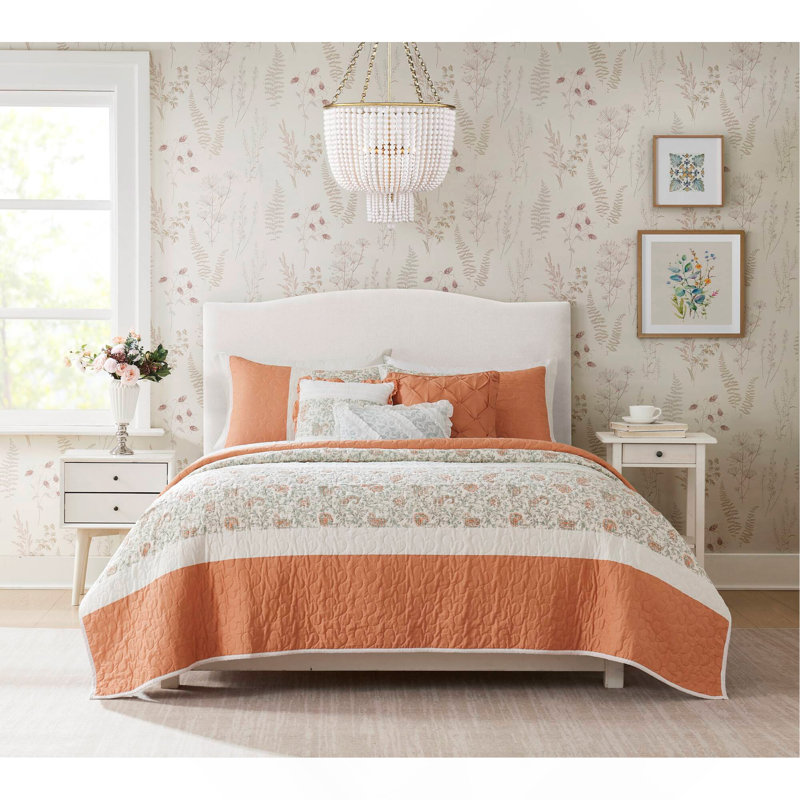 Cotton Percale Reversible Quilt Set With Decorative Pillows, Full/Queen, Farmhouse Style And OEKO-TEX Certified Comfort
