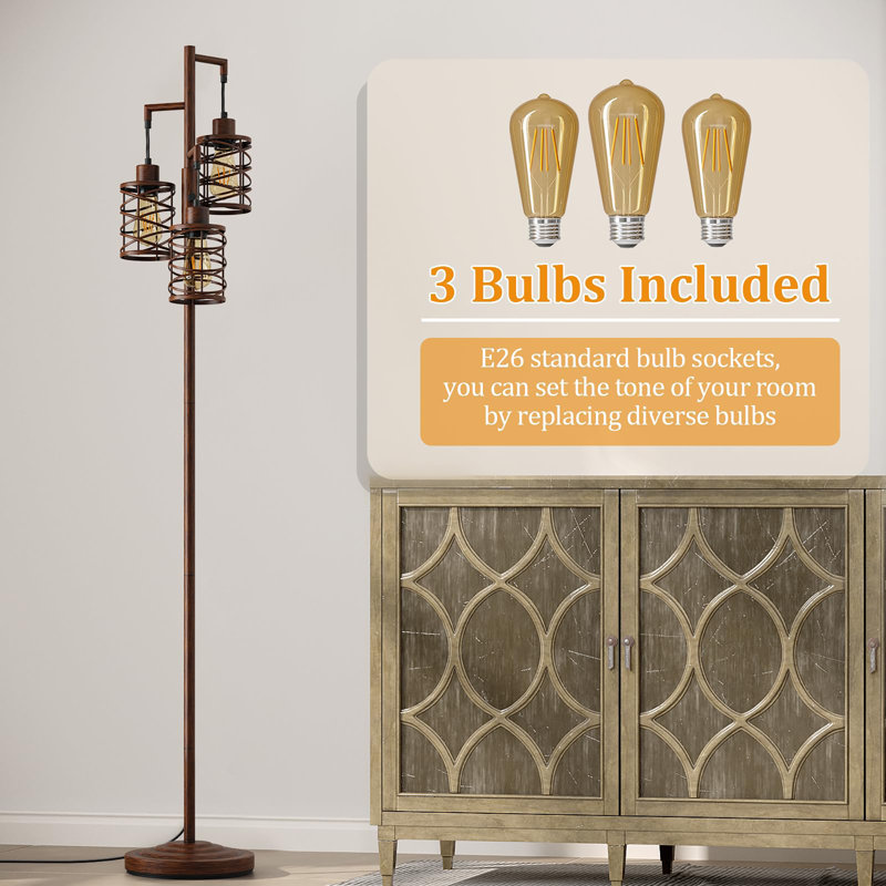 70" Dimmable Industrial Tree Floor Lamp, Walnut