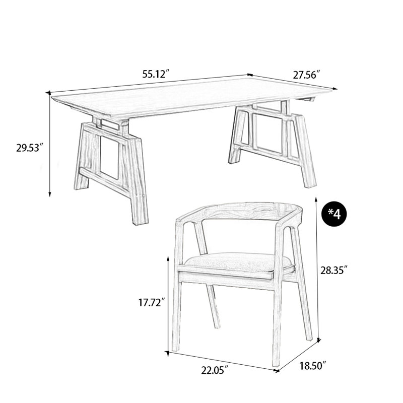4 - Person Burlywood Rectangular Solid Wood Tabletop Dining Table Set