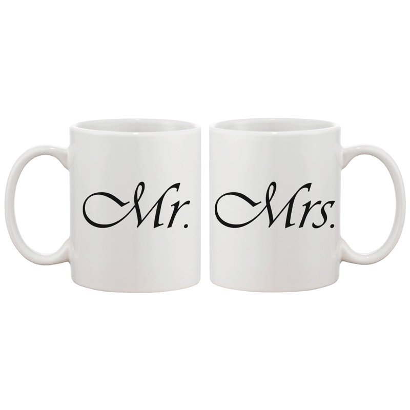 Mr. and Mrs. Black and White Ceramic Coffee Mugs Set