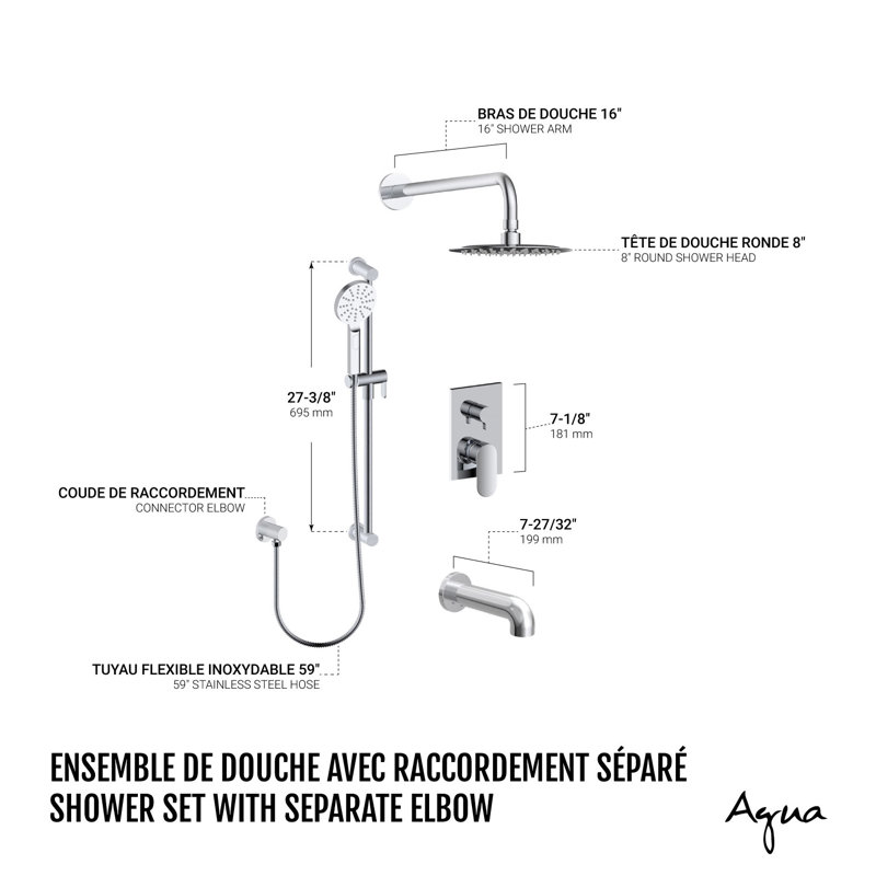Ensemble de douche chromé rond, Chrome chrome