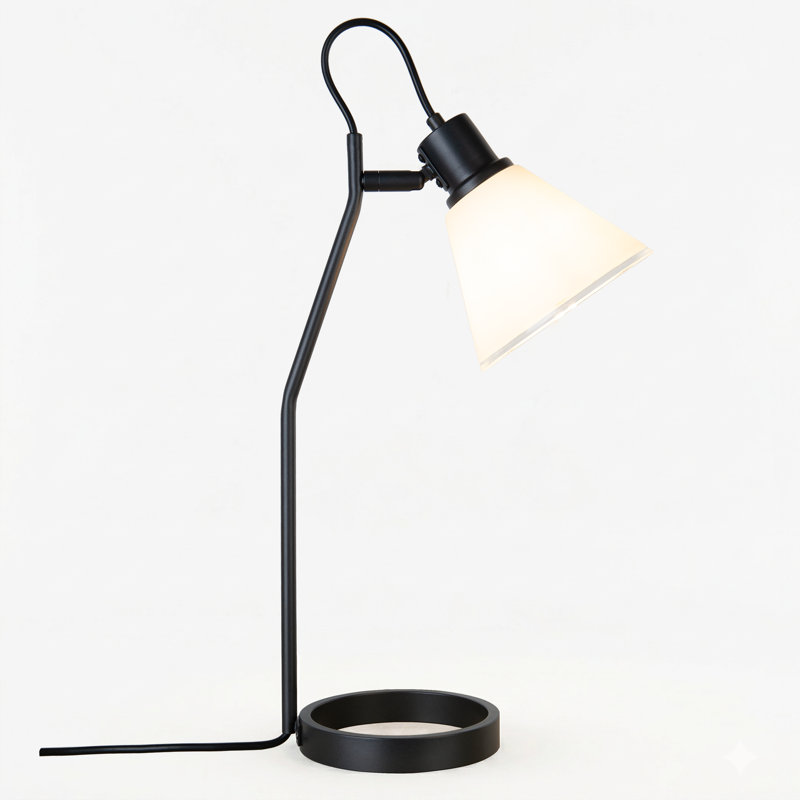Lampe de bureau moderne ajustable 20 po - Base en fer industriel, abat-jour en verre blanc givré avec bord transparent, lampe de travail minimaliste pour le bureau à domicile et la chambre à coucher