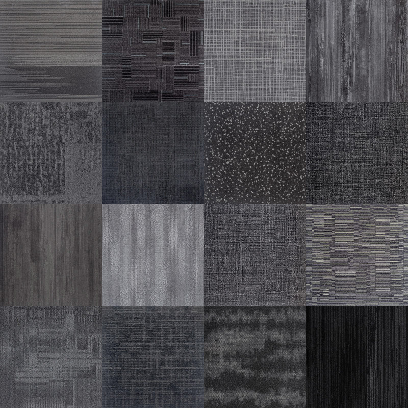 Nylon 19.5" x 19.5" Commercial Grade Assorted Carpet Tiles, Gray