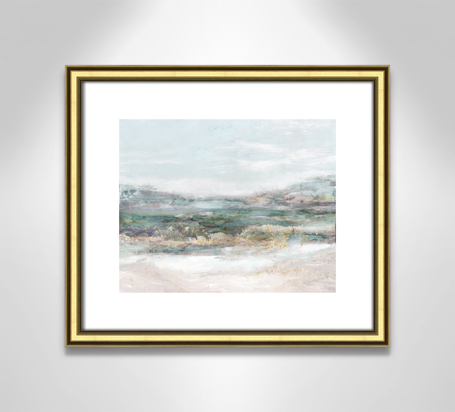 Lori "Dazzling" Painting by Matina Theodosiou, 13" H x 15" W x 0.875" D, Gold Framed Paper, White