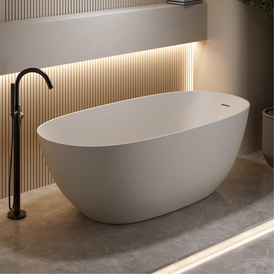 Baignoire de trempage autoportante en résine de 61 po à surface solide avec trop-plein et drain escamotable 61 po