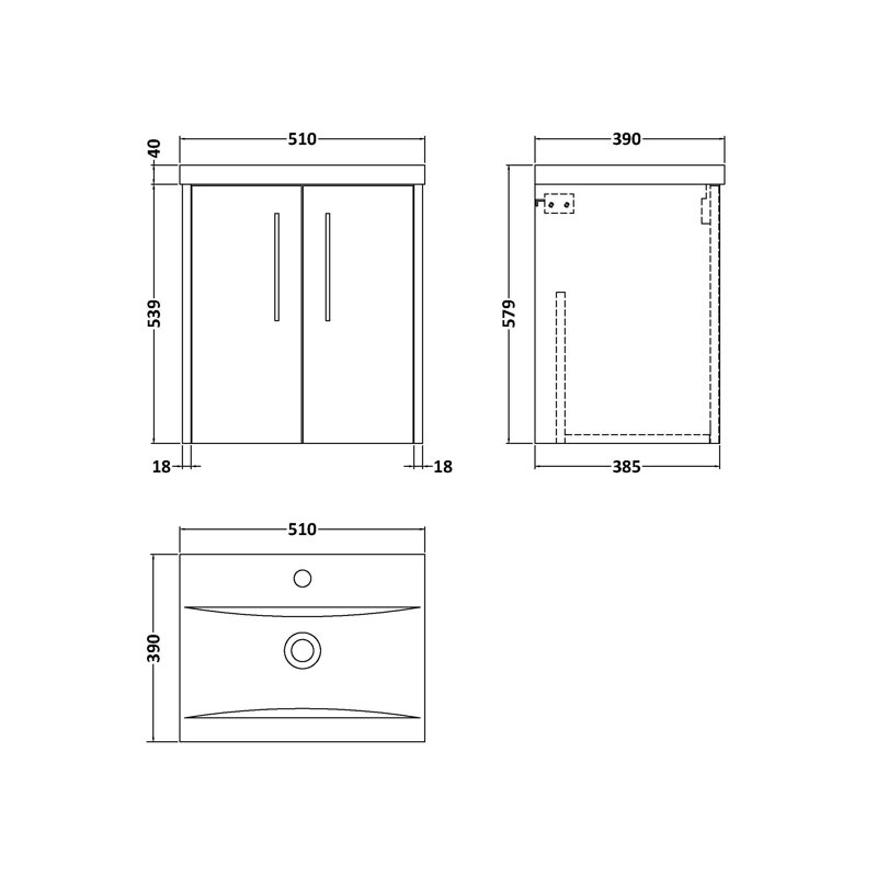 Juno 510mm Single Bathroom Vanity with Drop In Vitreous China Basin