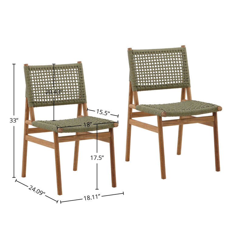 Francisca Outdoor Teak Wood Upholstered Dining Chair (Set of 2), Green