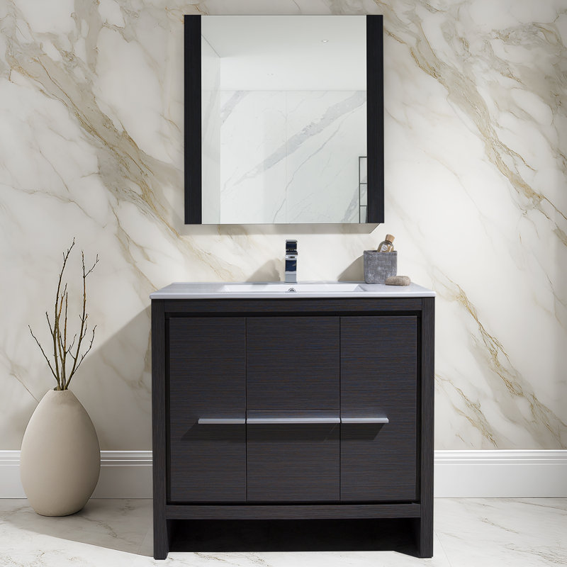 Artemis 35.88 " W Freestanding Standard Free Standing 1 Single Vanity Bathroom Vanity With Ceramic Top with Mirror
