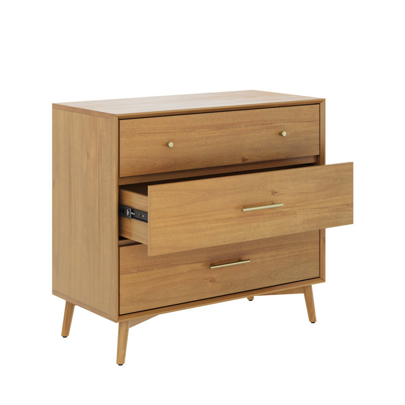 Commode Mid-Century moderne avec 3 tiroirs et poignées en métal