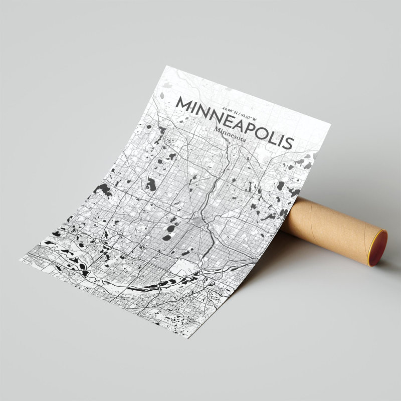 Carte de la ville de Minneapolis - Impression sur papier, H 36 po x l 24 po