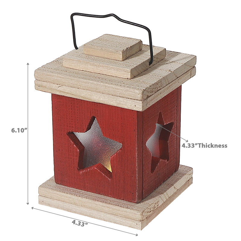 Led Wooden Lantern Star, Red