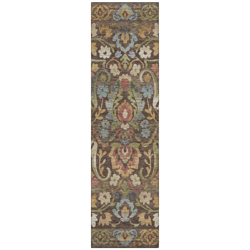 Machine Washable Indoor/Outdoor Husby ACN2193 Floral Rug, Runner 2'3" x 7'6"