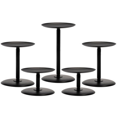 Black Christmas Candle Holders for Pillar Candles Set of 5, Metal Candle Holders for Table Centerpiece, Modern Candle Stand Candle Pedestal Decorative for Dining Fireplace Living Room