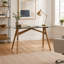 Bureau d'ordinateur moderne, bureau de bureau Mid-Century avec plateau en verre trempé et structure en A en bois d'acacia, poste de travail pour salle de réunion Home Office