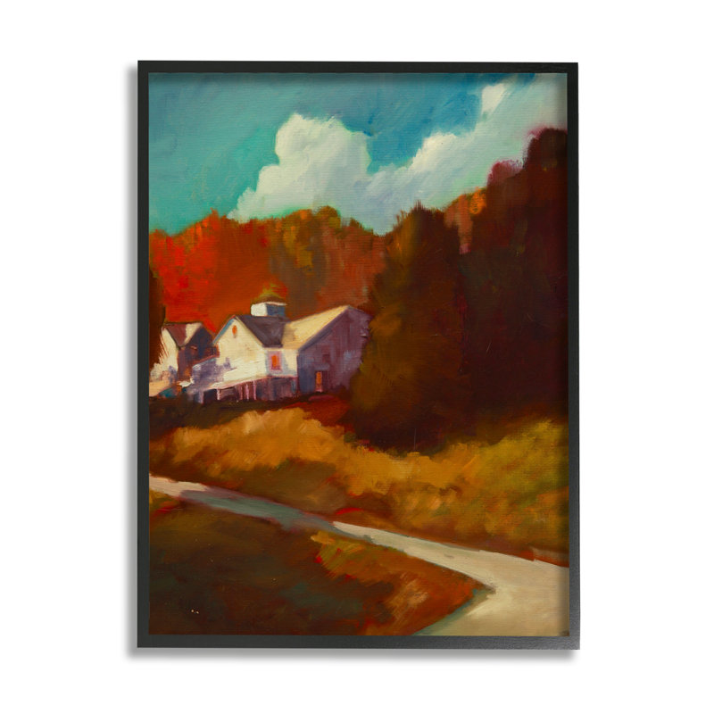 «Autumn Foliage Landscape» encadré sur bois par Eddie Barbini, peinture, Giclée encadrée noir minuit