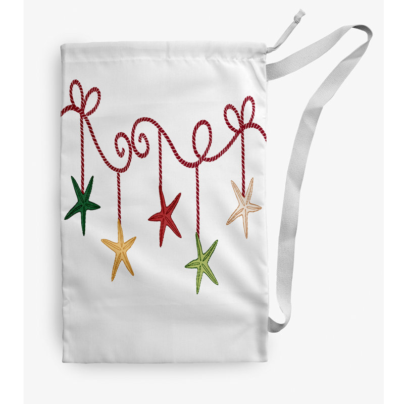 Fabric Laundry Bag with Handles, Medium (36" H x 28" W), White/Red