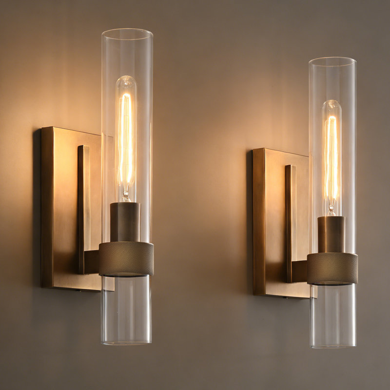 Ensemble de 18 appliques murales 18 po, luminaires de salle de bain dorés avec tube en verre transparent, éclairage moderne en laiton pour miroir, chambre à coucher, salon, couloir, escalier