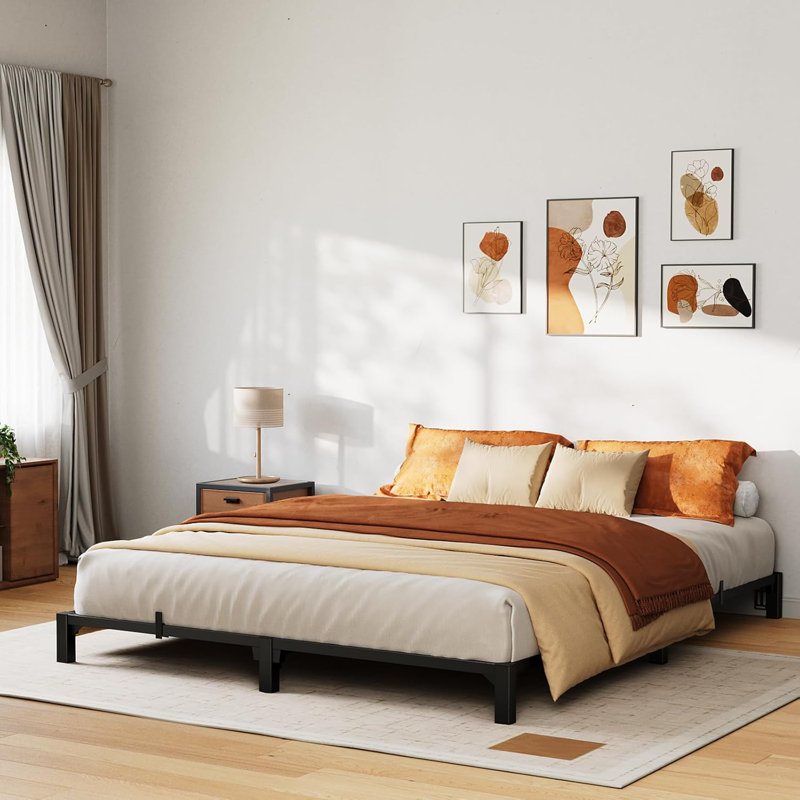 6 Inch Bed Frame, Heavy Duty Metal Platform Bed Frame with Durable Iron Slat Support and Legs, No Box Spring Required, No Screws Needed, Support Up to 800 Lbs
