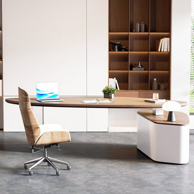 78.74"Luxury Irregular Natural Solid Wood Executive Desk