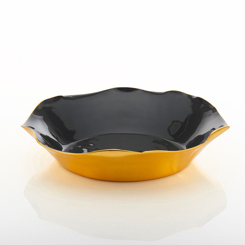 Bol décoratif abstrait en métal à volants Posh & luxe, H 4 po x l 17,5 po x P 17,5 po, Graphite