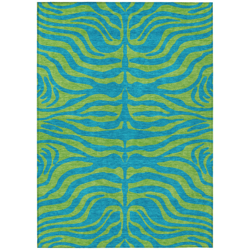 Tapis d'intérieur / extérieur bleu sarcelle à imprimé animal 5 pi x 8 pi HomeRoots