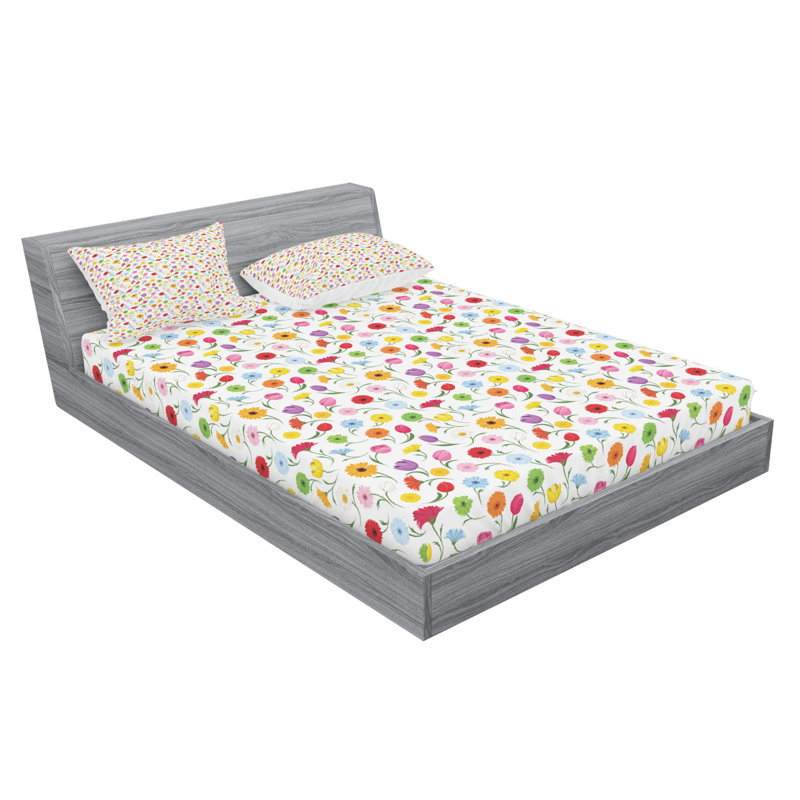 Microfiber Floral Sheet Set, Queen Sheet Set with Fitted Sheet