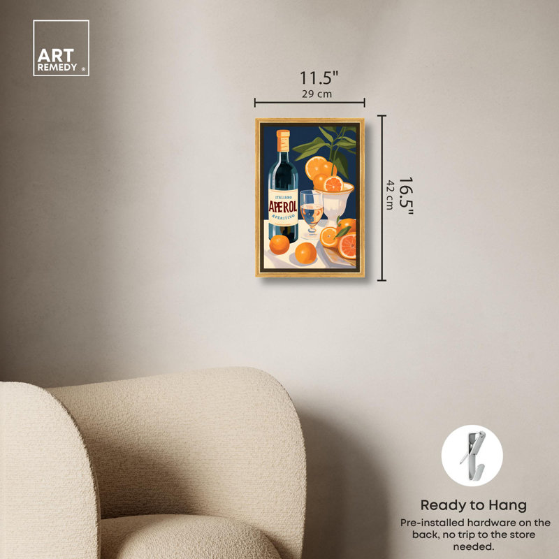 Aperol Drink Canvas Drinks and Spirits Wall Art by Art Remedy, Gold Framed, 16" H x 11" W
