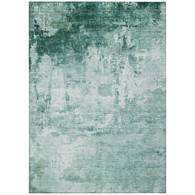 Machine Washable Indoor/Outdoor Xhevrie Aqua Rug, Rectangle 10' x 14'