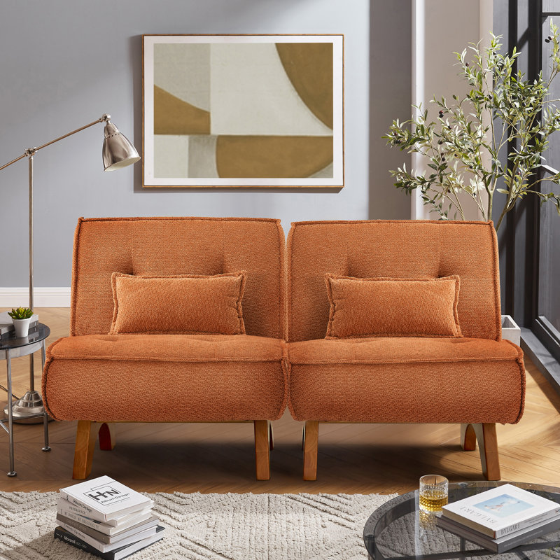 Maano 60'' W Armless Modular Convertible Polyester Upholstered Loveseat with Pillows, Orange Boucle