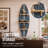 13" x 35" Kona Coast by Reyn Spooner  Electric Palms Surfboard Wall Shelf, Licensed Hawaiian Coastal Beach Wall Decor with Navy Palm Print, Wooden 3-Tier Display Shelf for Living Room, Bedroom & Office