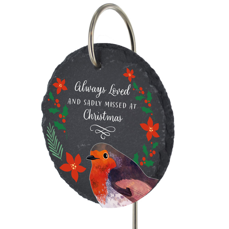 Botyo Slate Heart Grave Marker Flowers Memorial Plaque