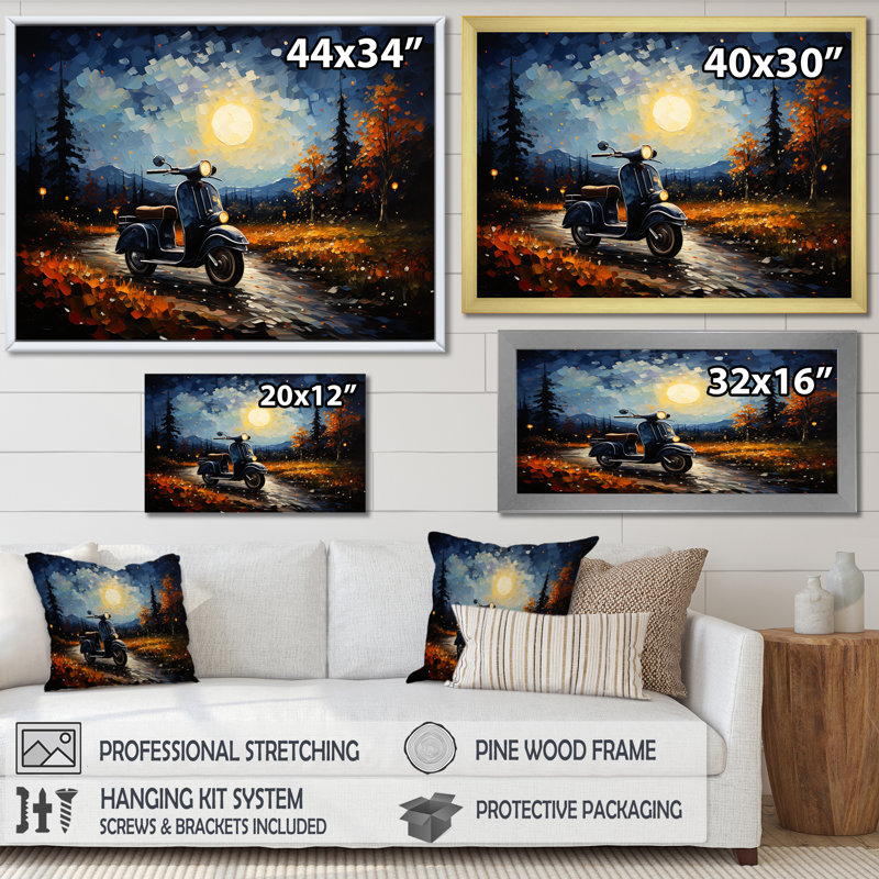 Scooter Night Exploration sur toile, H 12 po x l 20 po x P 1 po, Toile tendue