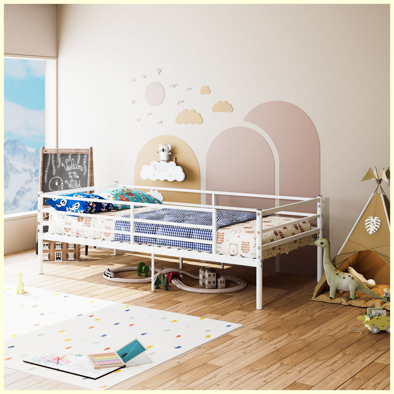 Lit en métal, structure robuste pour enfants, adolescents et adultes, aucun sommier nécessaire, blanc