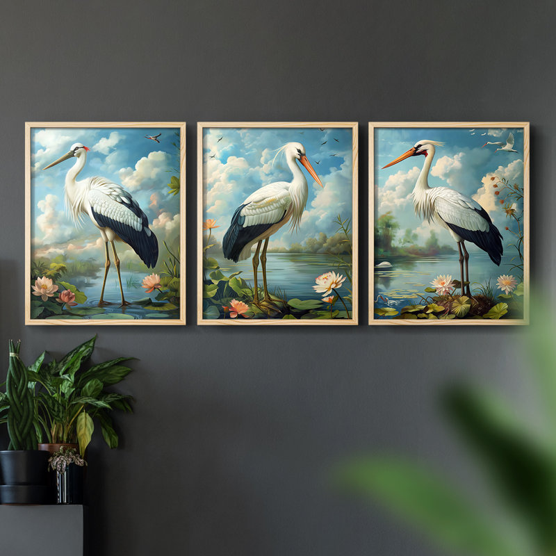 Aviary Study  Series  XXXVII  -Set Of 3 Framed Giclee Prints -Ready to Hang, Natural Framed, 10" H x 8" W