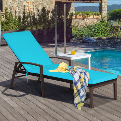 Patio Rattan Chaise Lounge Chair Outdoor Reclining Chaise Sun Lounger