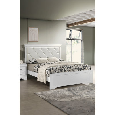 Mobilier de chambre à coucher moderne avec panneau à panneau blanc et tête de lit tapissier à texture de cristal 1pc