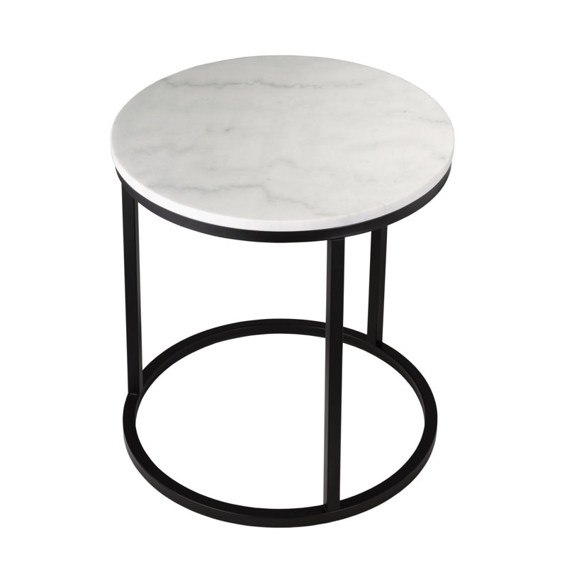Marble Frame End Table, White/Black
