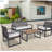 4-Piece Patio Furniture Set Outdoor Balcony Porch Garden Backyard Lawn Furniture Acacia Wood Table Top, Morden Brown and Beige Cushion