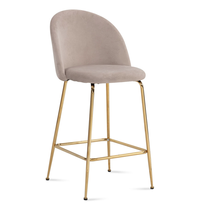 Upholstered Counter Stool with Metal Frame, Beige
