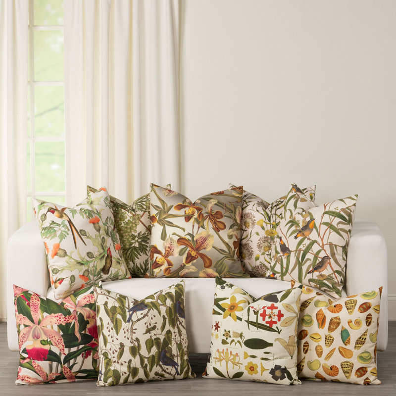 Smithsonian Botanical Floral Print Linen Throw Pillow 16 x 16