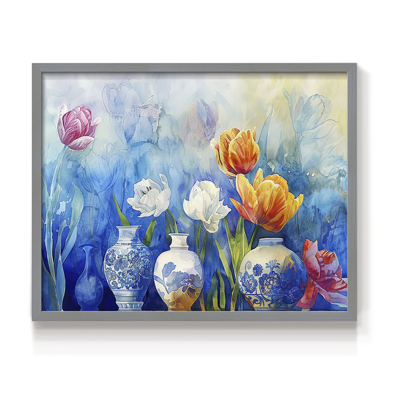 Série florale - LXV III - reproduction encadrée - réarmable, Gris, H 11 po x l 14 po