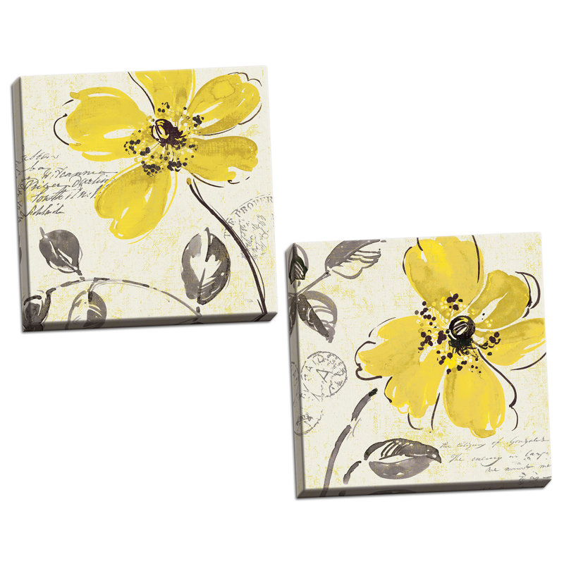 «Windy Yellow I and Windy Yellow II», ensemble de 2 reproductions d'impressions, H 12 po x l 12 po x P 0,75 po, Toile tendue
