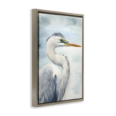 Serene Beach Bird Grey Framed Floater Canvas by Petal Prints Design