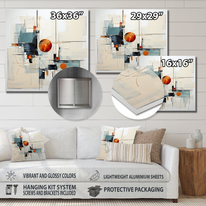 «Beige Minimalist Patchwork III», impression de collages abstraits sur métal, H 16 po x l 16 po x P 1 po
